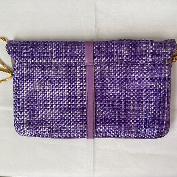HILF Originals Vintage Retro Purple Weave Shoulder Bag Gold Chain Strap - Picture 5 of 11